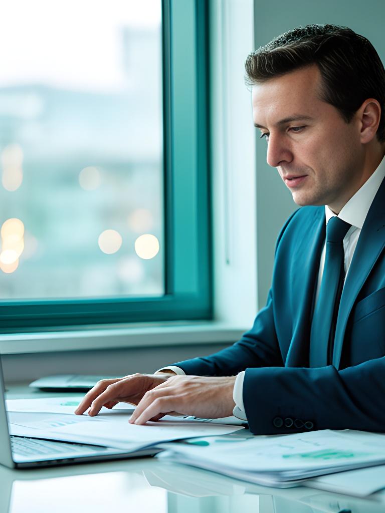 Irish business director reviewing dividend figures beside a bright office window in Dublin